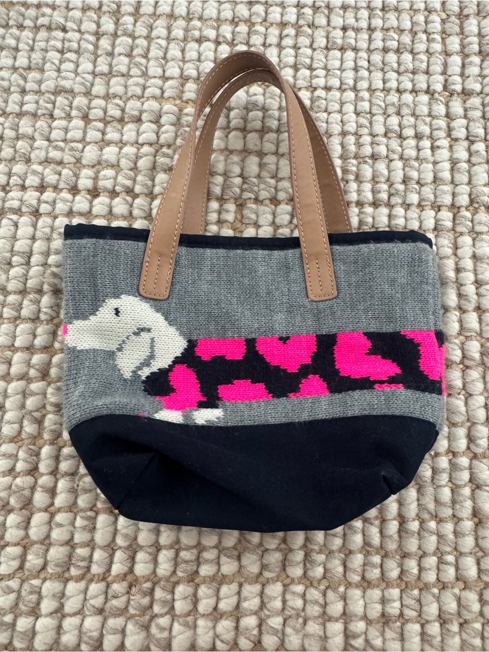 GAP Gray & Black Tote with Hot Pink Heart Pattern
